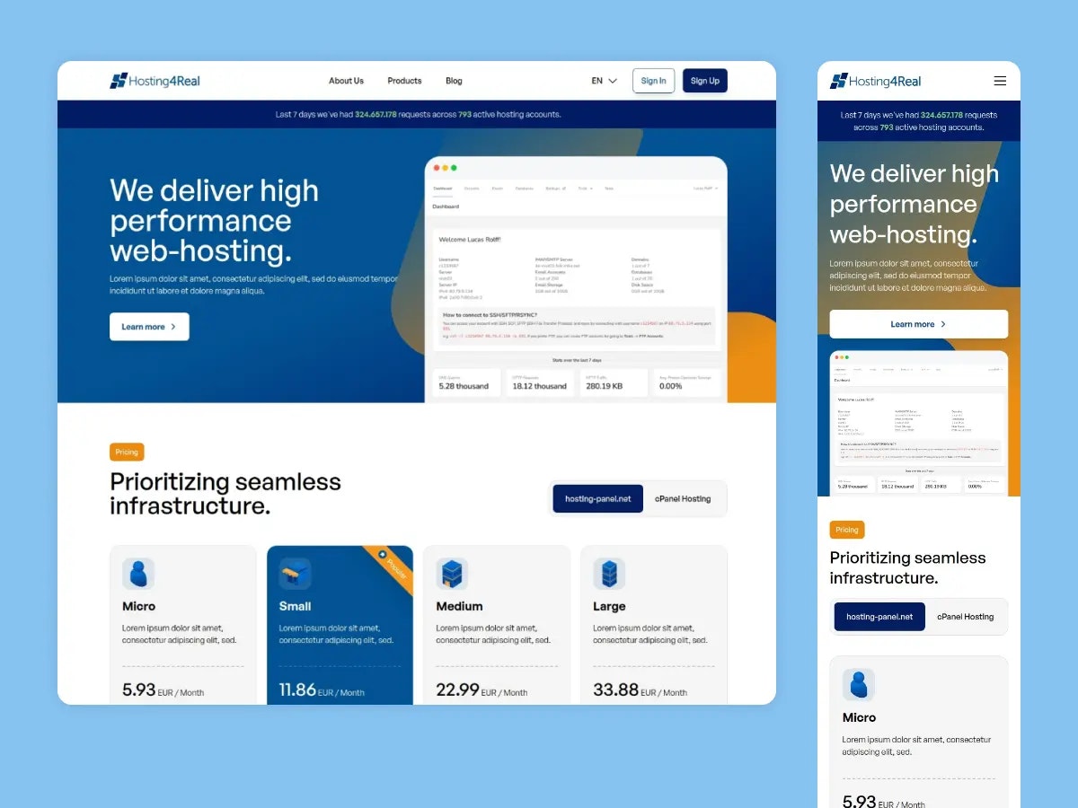 Hosting4Real | Homepage | Fully responsive preview image