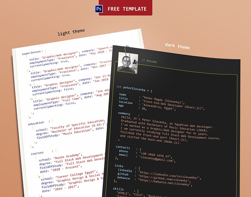 Free PSD CV / Resume Template for Programmers